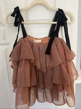 These three By Together' Gold Layered ruffled top with Black Tie Straps